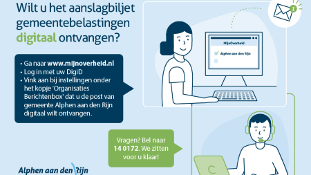 In deze afbeelding wordt uitgelegd hoe u uw belastingaanslag digitaal kunt ontvangen. Deze informatie staat ook in de tekst van het bericht.